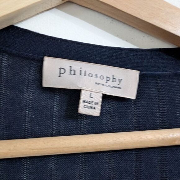 Philosophy navy ribbed long duster cardigan, open front, size L, viscose - Picture 8 of 10